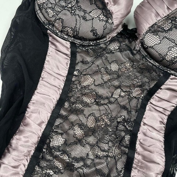 Y2K Gothic Coquette Babydoll Lingerie Dress Euro Bows Black Lace Women's 36D - Picture 3 of 7